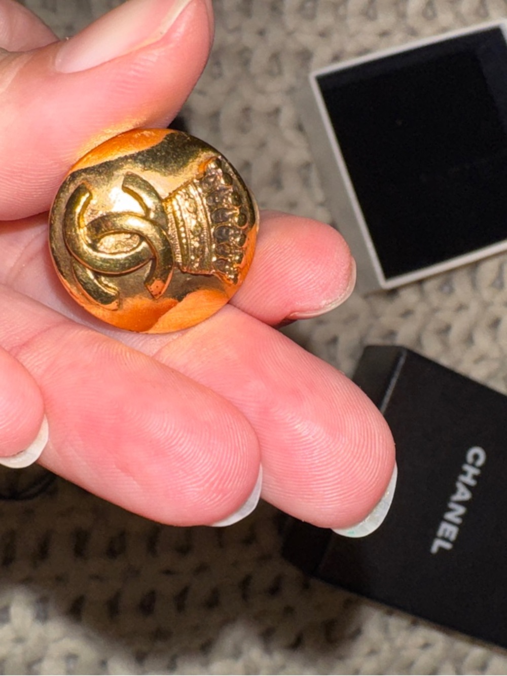 Chanel Gold-Tone CC Logo Button Earrings - Gold - Picture 3 of 7